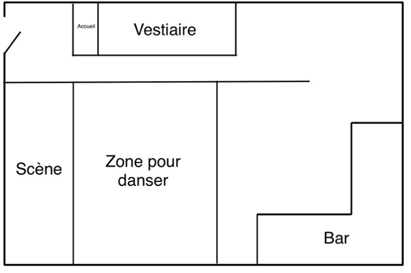 Floor plan sketch of the rented hall