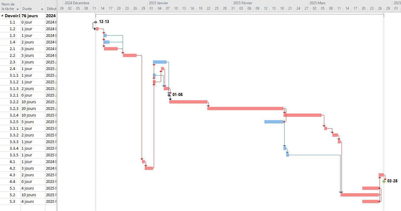 Gantt chart generated in Microsoft Project